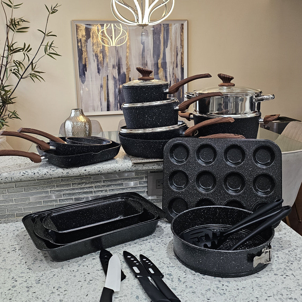 Ultimate 30 Pieces Granite-Coating Nonstick Induction Cookware Set for Easy Dinner Ideas
