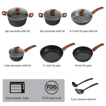 Kitchen Academy 12 Pieces Granite-Coating Nonstick Induction Cookware Set