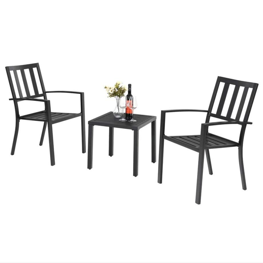 PHI VILLA 3-Piece Garden Bistro Set with Side Table & 2 Stackable Chairs