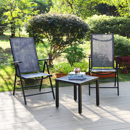 Phi Villa 3-Piece Garden Bistro Set Small Square Side Table & 2 Textilene Reclining Foldable Chairs