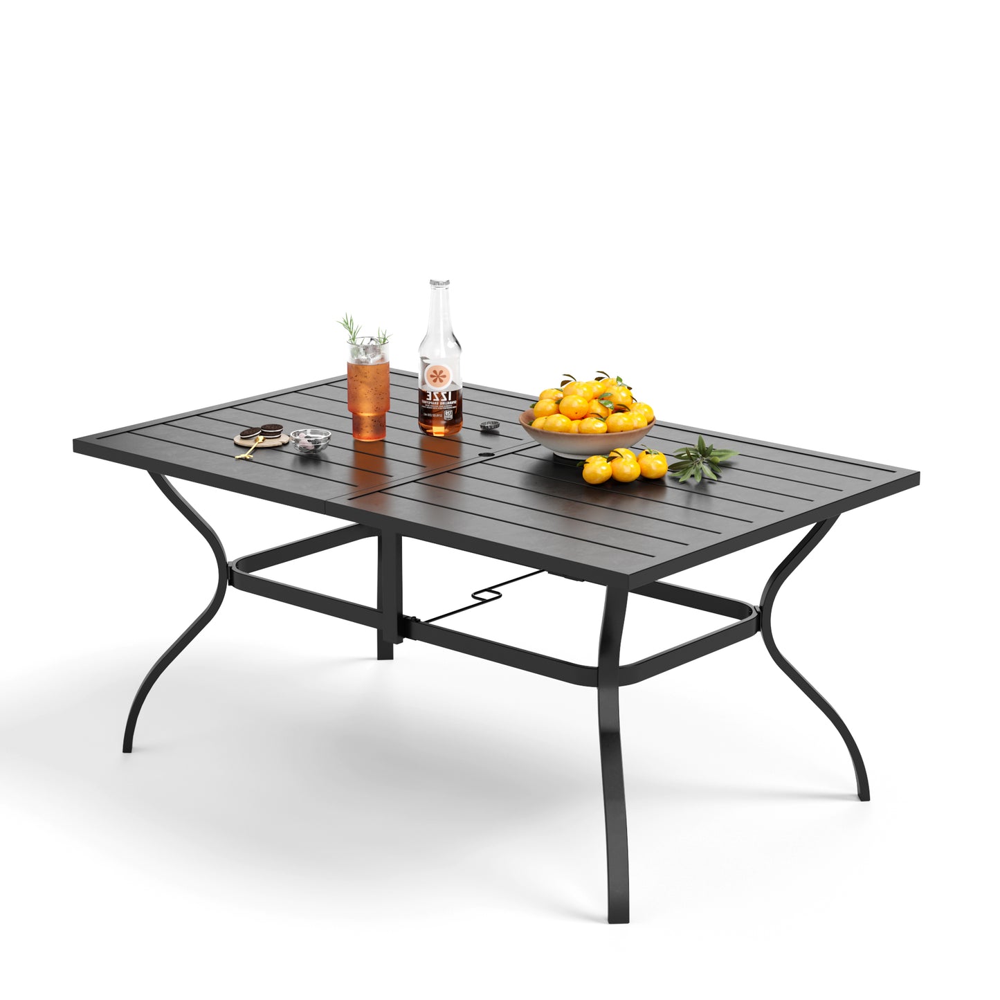 Phi Villa 6-Seat Outdoor Metal Dining Table with Umbrella Hole