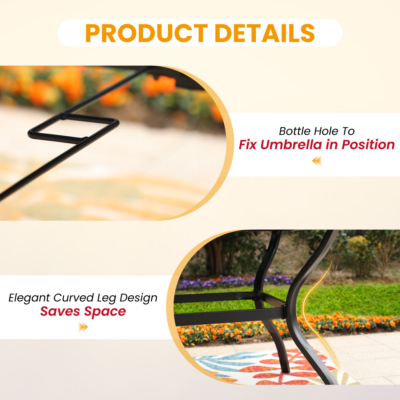 Phi Villa 6-Seat Outdoor Metal Dining Table with Umbrella Hole