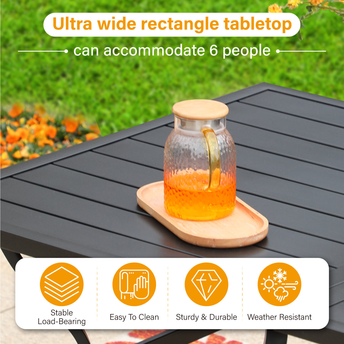 Phi Villa 6-Seat Outdoor Metal Dining Table with Umbrella Hole