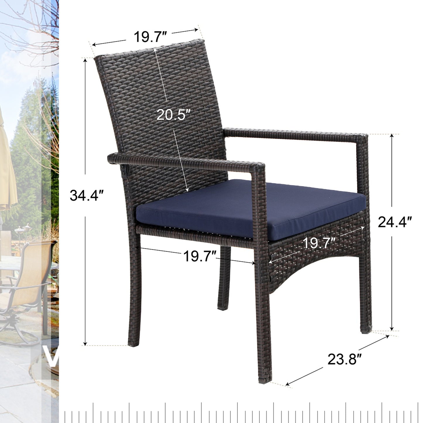 PHI VILLA 3-Piece Garden Bistro Set Rattan Dining Chairs & Small Square Side Table