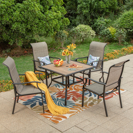 4 Seater Garden Dining Set Square Metal Table And High Back Garden Chair