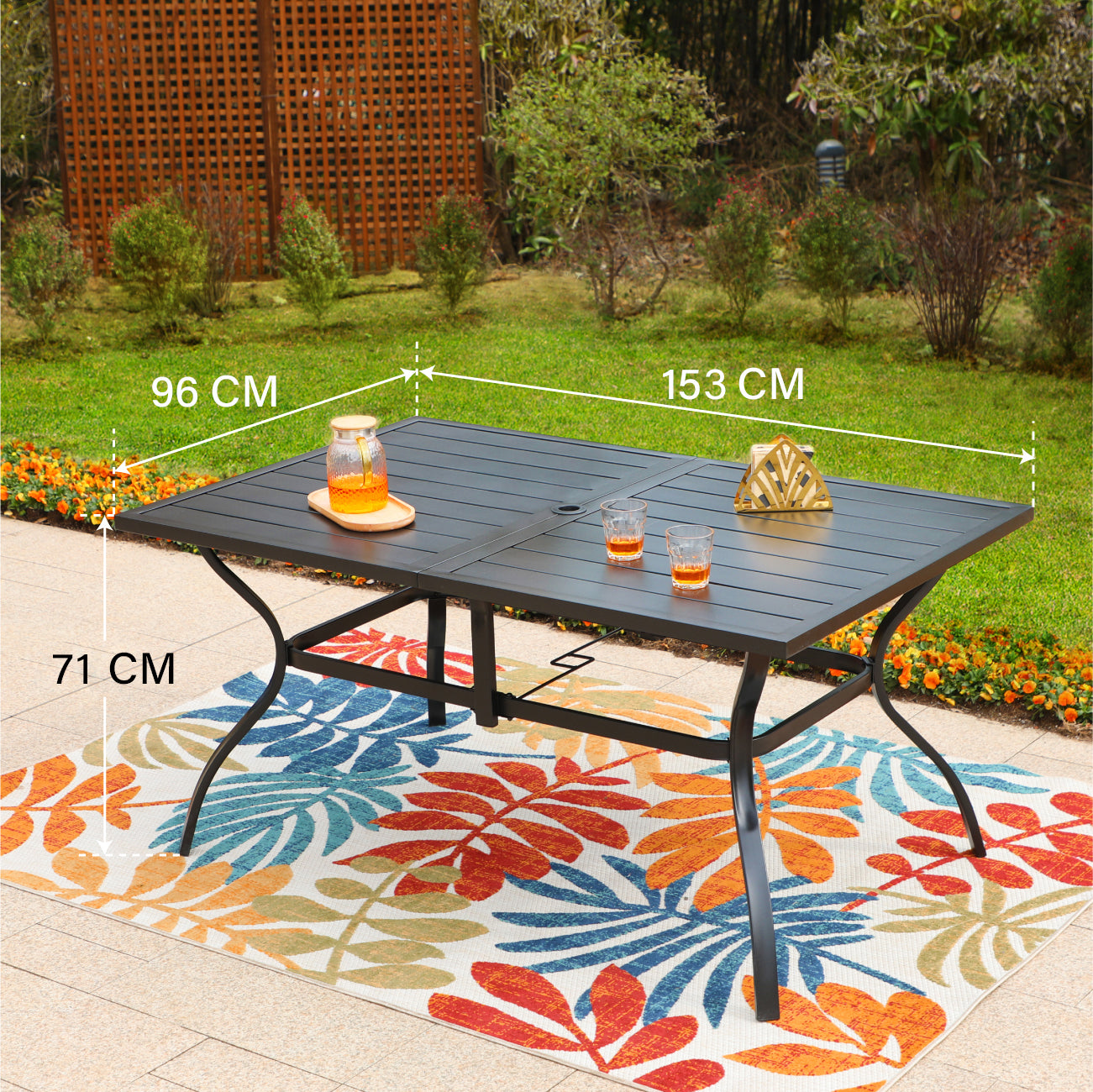 Phi Villa 6-Seat Outdoor Metal Dining Table with Umbrella Hole