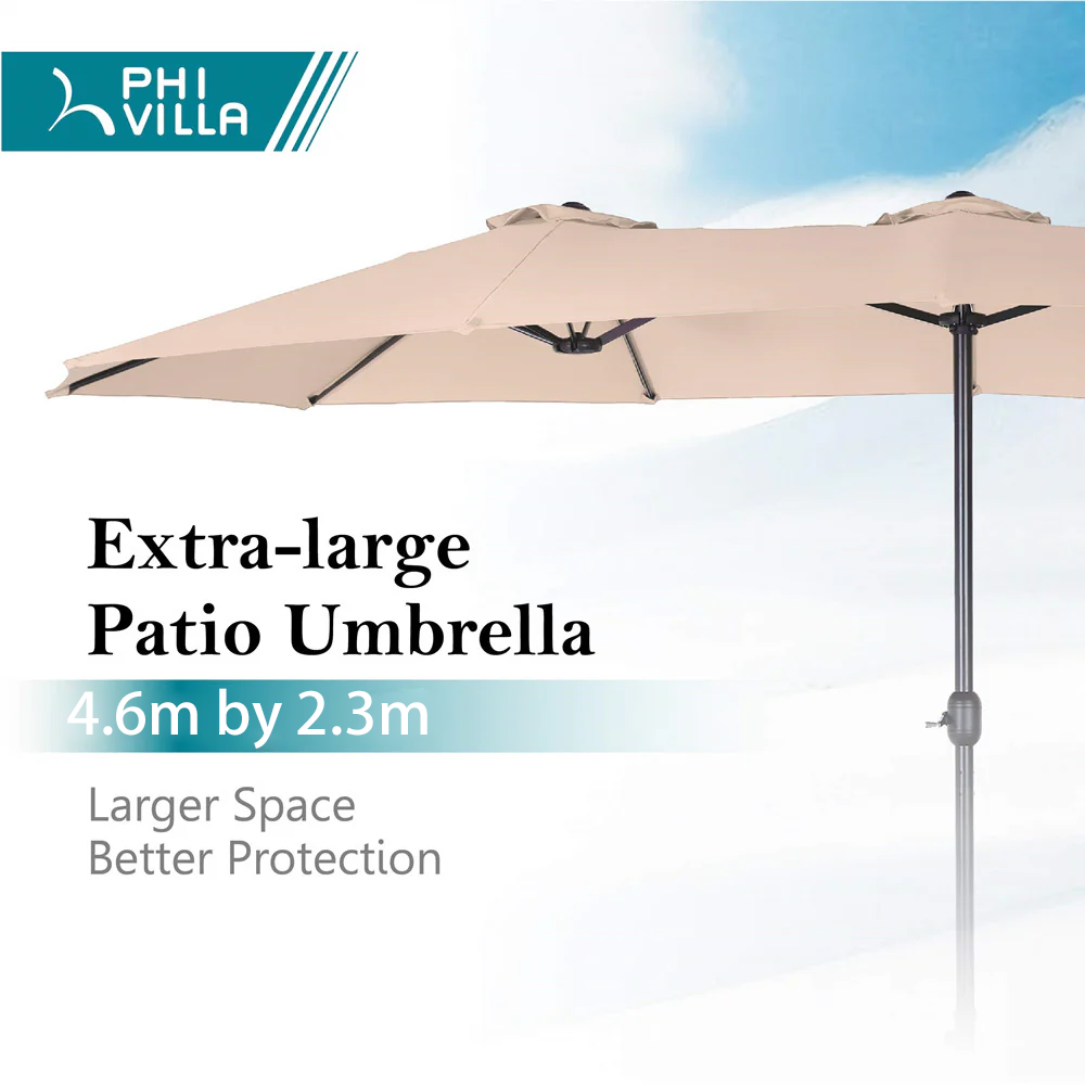 PHI VILLA 4.6m Double-Sided Extra Large Patio Twin Umbrella (Base Included)