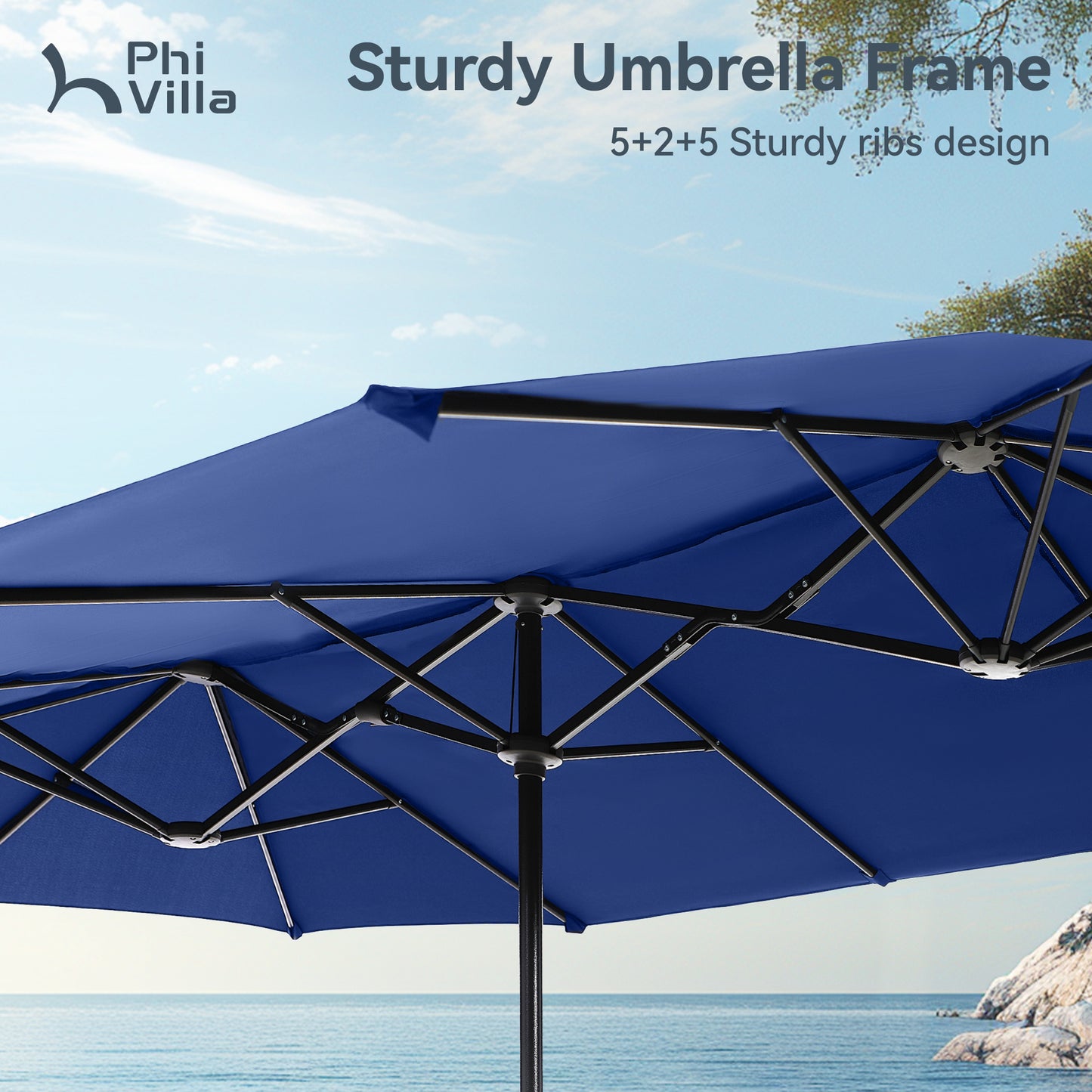 PHI VILLA 4m Large Double-Sided Outdoor Patio Umbrella