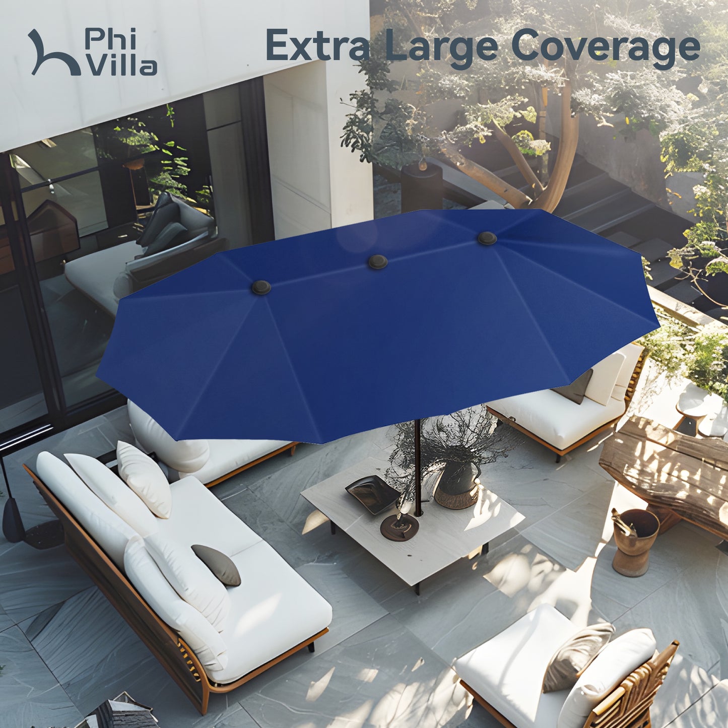 PHI VILLA 4m Large Double-Sided Outdoor Patio Umbrella