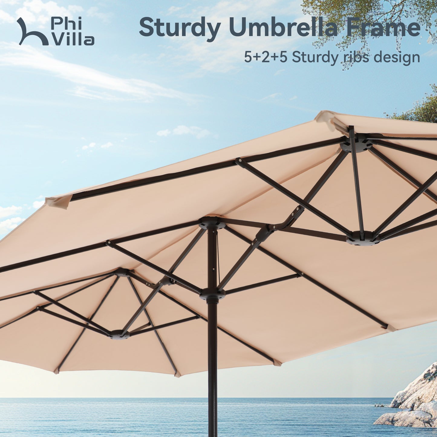 PHI VILLA 4m Large Double-Sided Outdoor Patio Umbrella