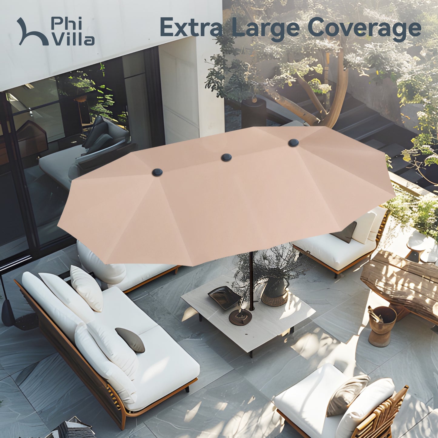 PHI VILLA 4m Large Double-Sided Outdoor Patio Umbrella