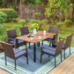 Garden Dining Set 6 Seater Teak-Grain Garden Table And Rattan Chairs