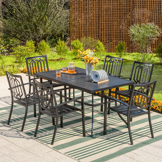 Garden Dining Set 6 Seater Metal Outdoor Dining Table And Stackable Chairs