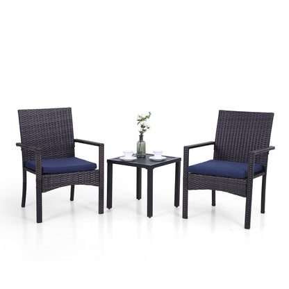 PHI VILLA 3-Piece Garden Bistro Set Rattan Dining Chairs & Small Square Side Table