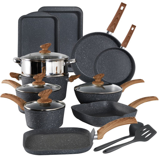 Induction Nonstick Granite-Coating 17 Piece Cookware Set,Kitchen Academy