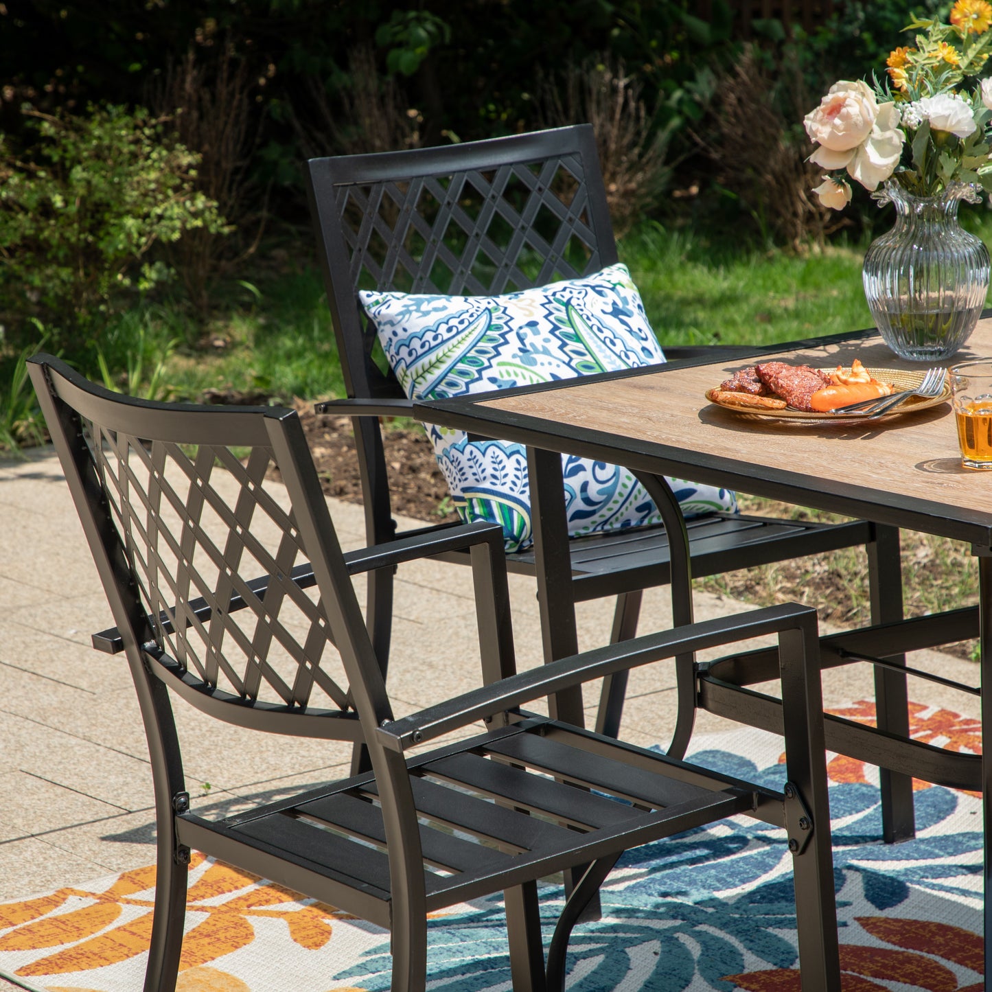 PHI VILLA Outdoor Dining Sets 4 Seater Metal Garden Table and Chairs Set