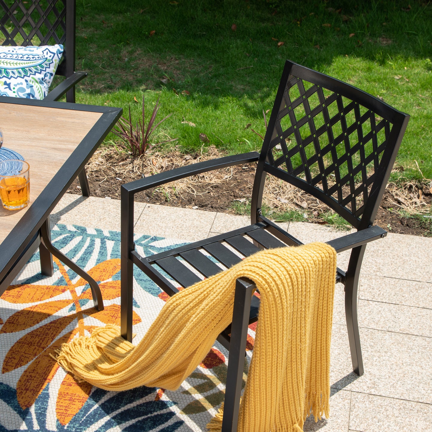 PHI VILLA Outdoor Dining Sets 4 Seater Metal Garden Table and Chairs Set