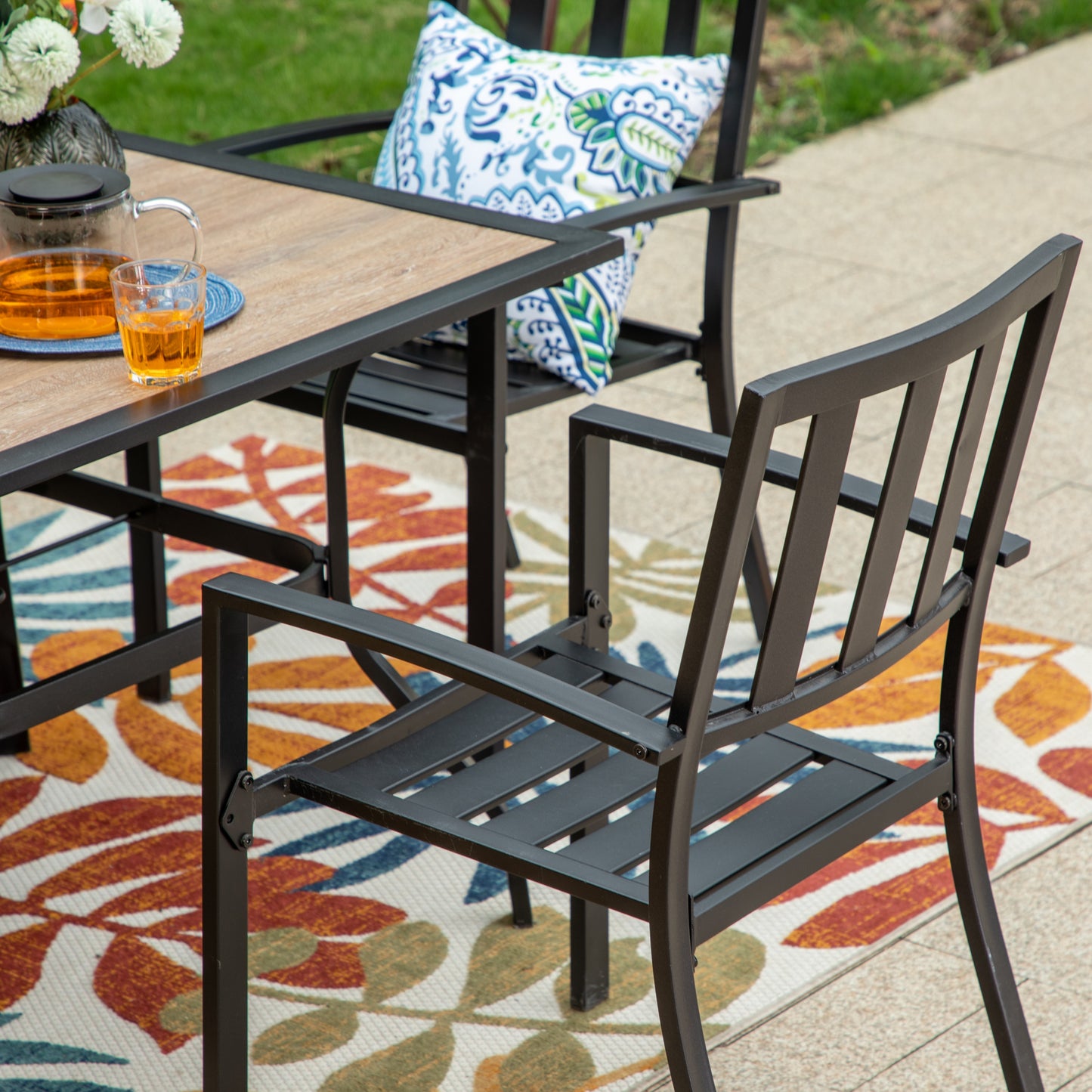 PHI VILLA Outdoor Dining Sets 4 Seater Metal Garden Table and Chairs Set