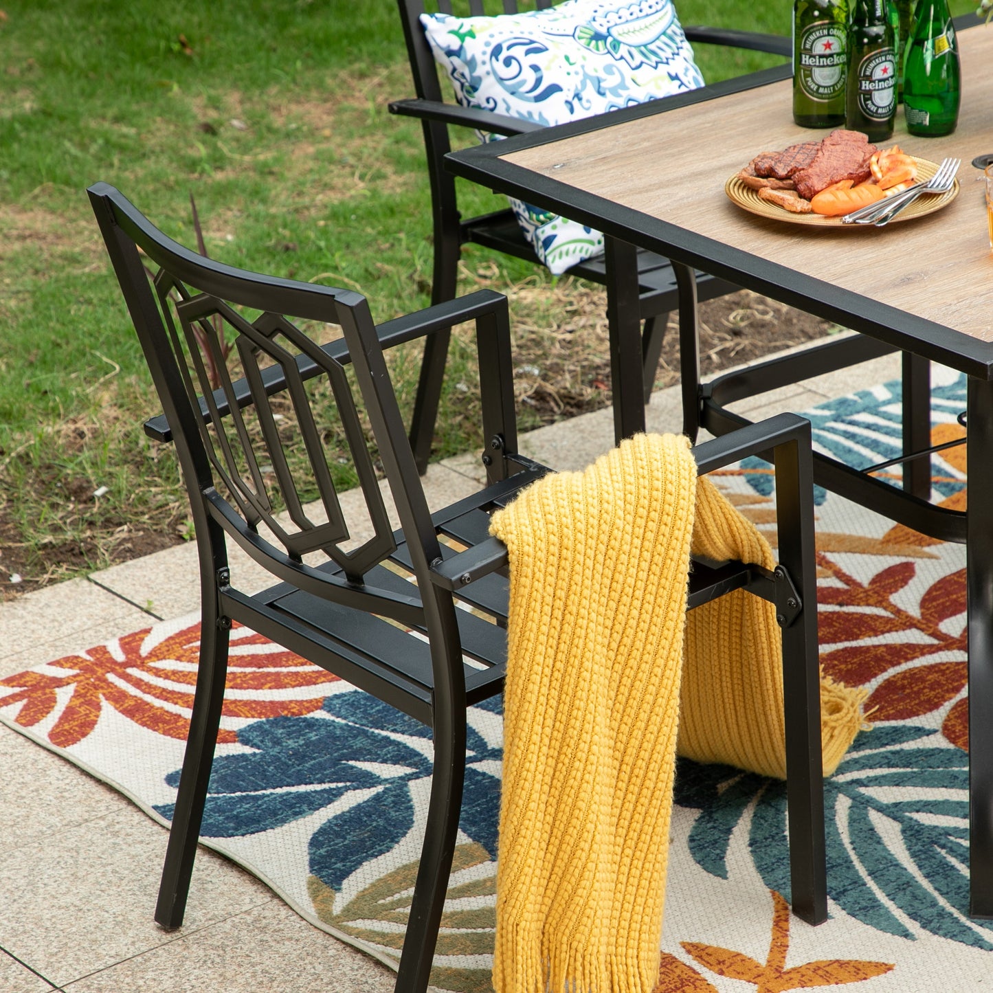 PHI VILLA Outdoor Dining Sets 4 Seater Metal Garden Table and Chairs Set