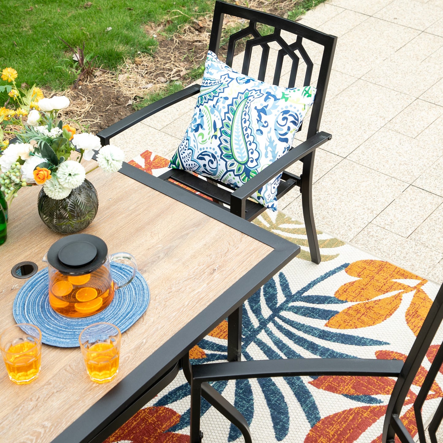 PHI VILLA Outdoor Dining Sets 4 Seater Metal Garden Table and Chairs Set