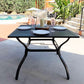 Phi Villa 37" Metal Steel Slat Patio Table with Umbrella Hole