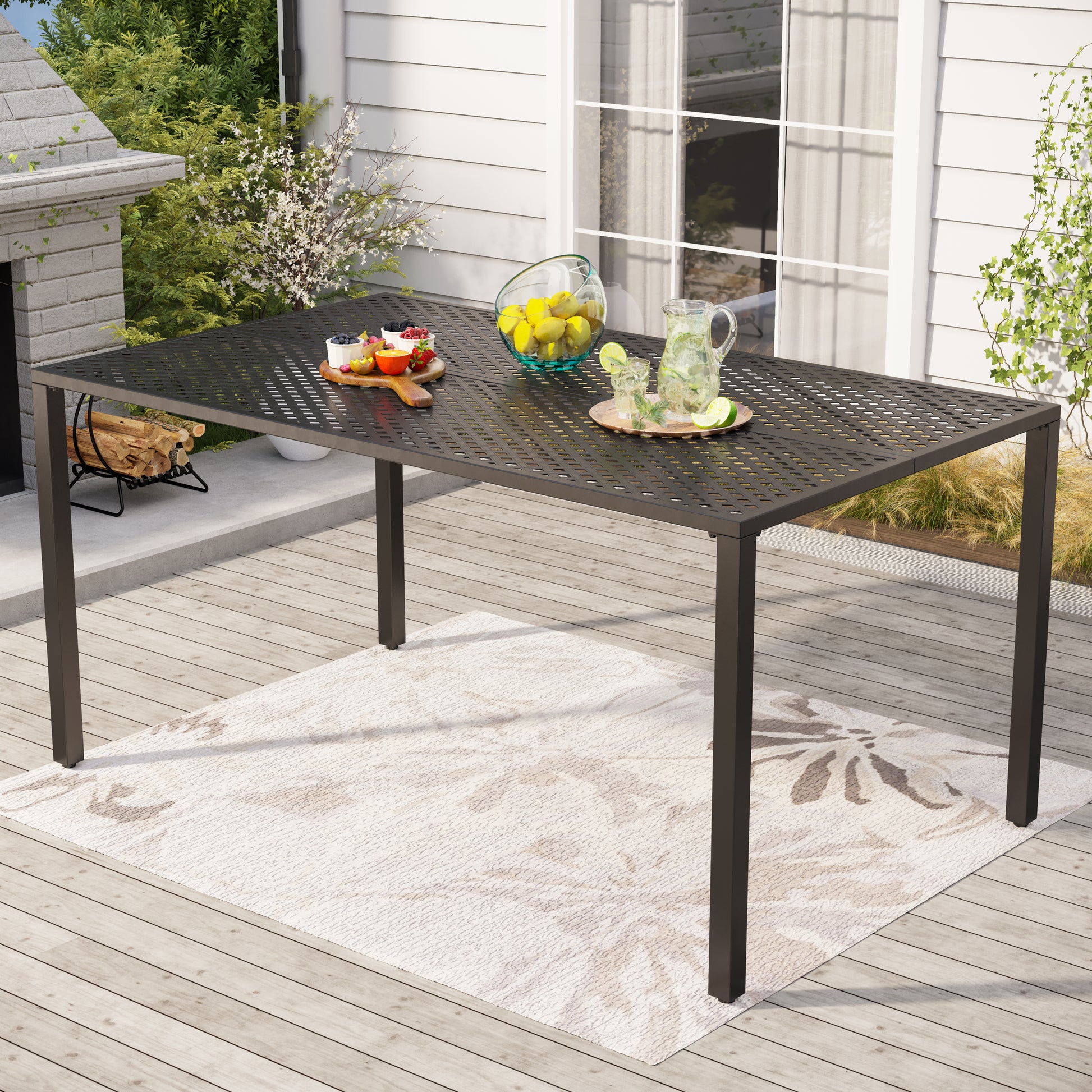 PHI VILLA 150x90cm Mesh Metal Garden Table Outdoor Dining Table