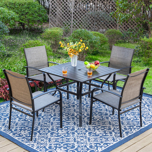 PHI VILLA Garden Dining Set 4 Seater Metal Table And Textilene Chair