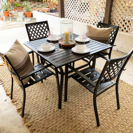PHI VILLA Garden Dining Set 4 Seater Outdoor Dining Table And Stackable Garden Chairs