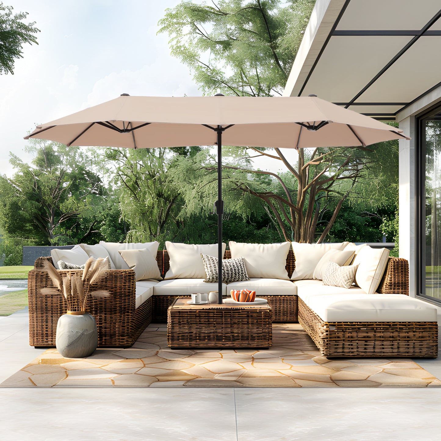 PHI VILLA 4m Large Double-Sided Outdoor Patio Umbrella