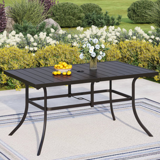 PHI VILLA Panel Steel Rectangle Outdoor Dining Table for 6 Chairs
