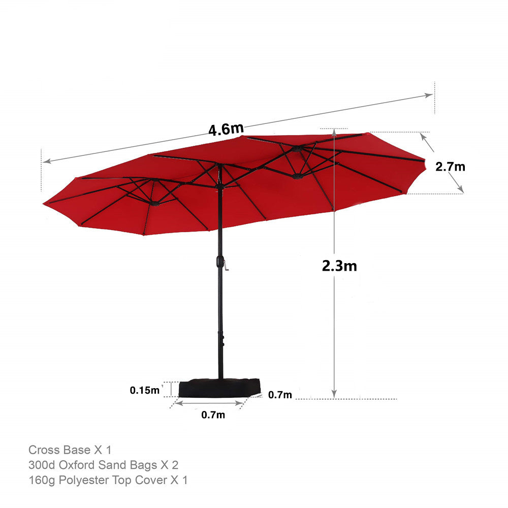 PHI VILLA 4.6m Double-Sided Extra Large Patio Twin Umbrella (Base Included)