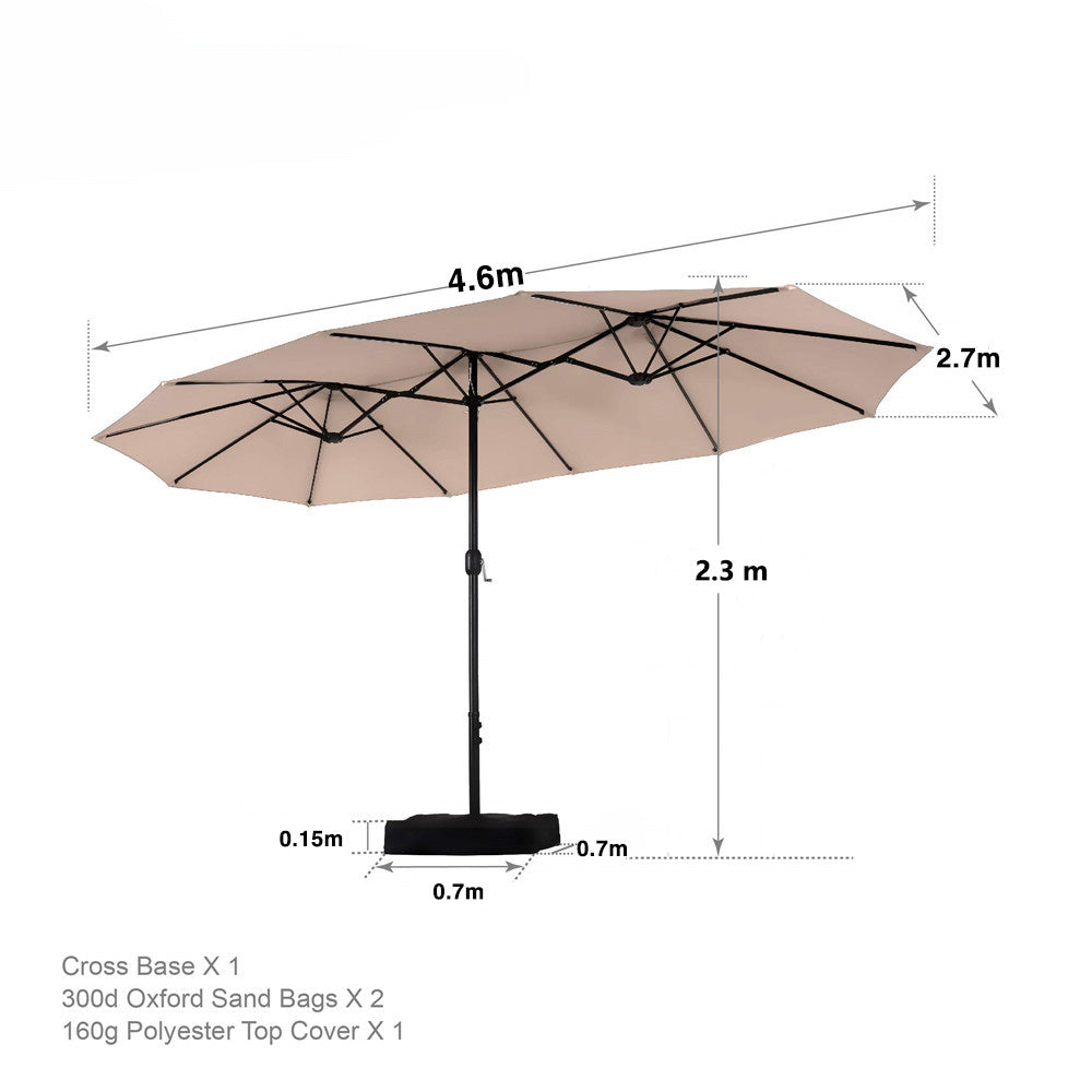 PHI VILLA 4.6m Double-Sided Extra Large Patio Twin Umbrella (Base Included)