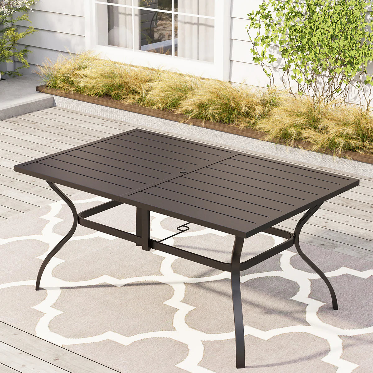Phi Villa 6-Seat Outdoor Metal Dining Table with Umbrella Hole