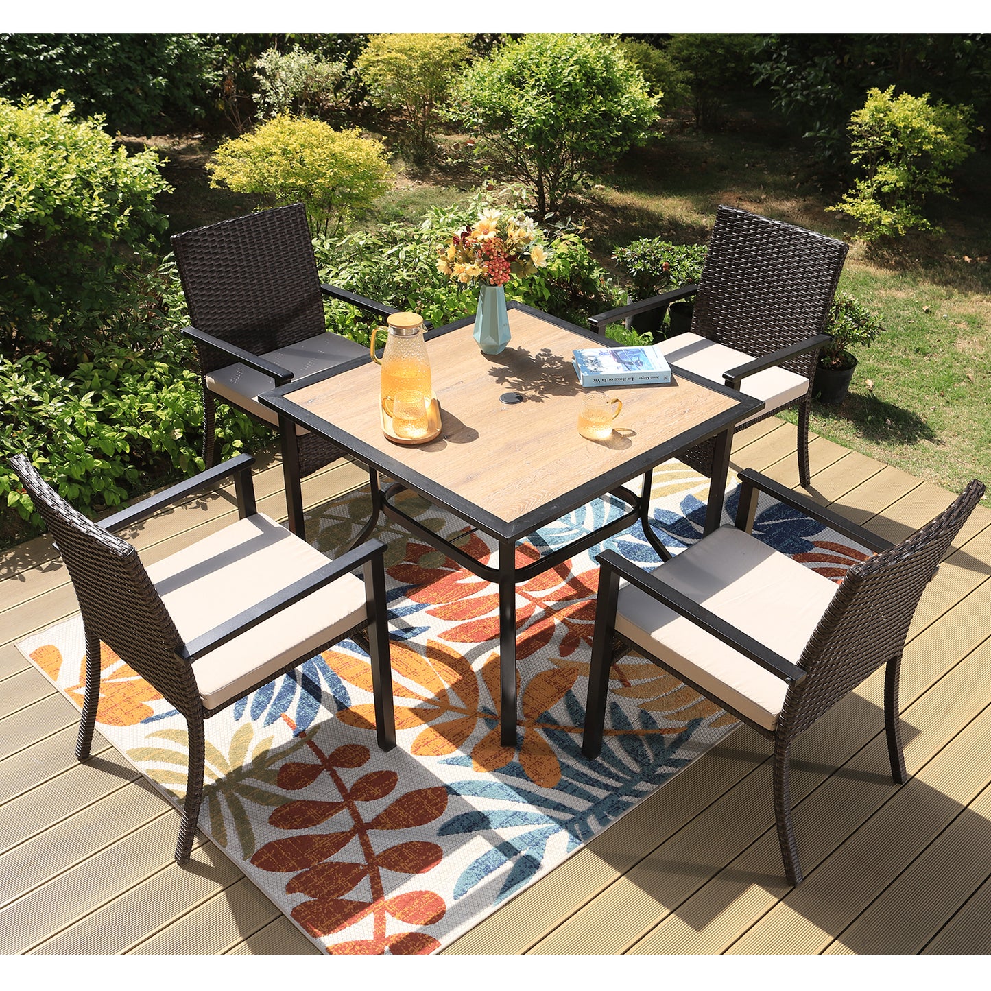 Rattan Dining Set 4 Seater Wood Like Table And Rattan Chairs