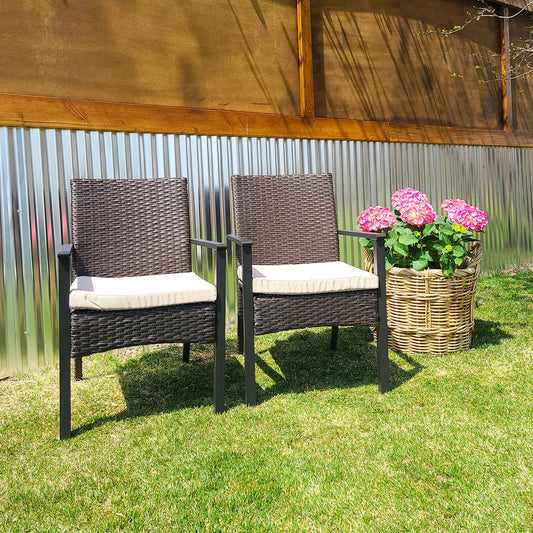 Rattan Dining Chairs Outdoor Cushioned Garden Chairs Set of 2