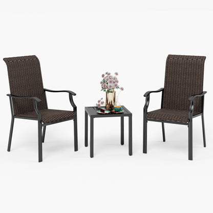 PHI VILLA 3-Piece Garden Bistro Set Rattan Dining Chairs & Small Square Side Table