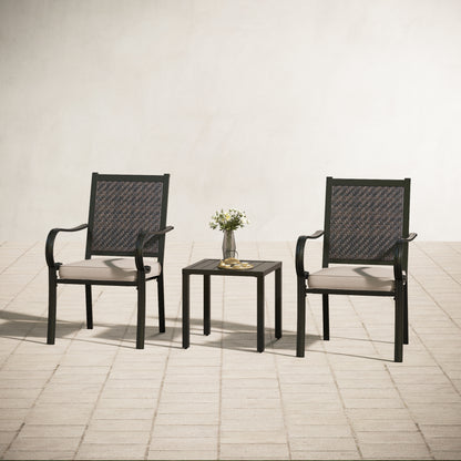 PHI VILLA 3-Piece Garden Bistro Set Rattan Dining Chairs & Small Square Side Table