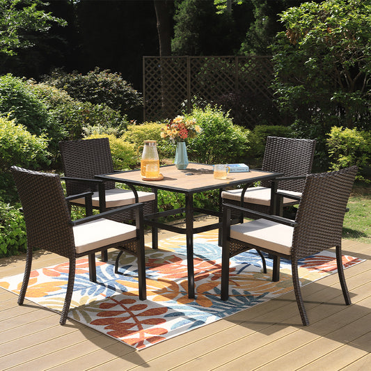 Rattan Dining Set 4 Seater Wood Like Table And Rattan Chairs
