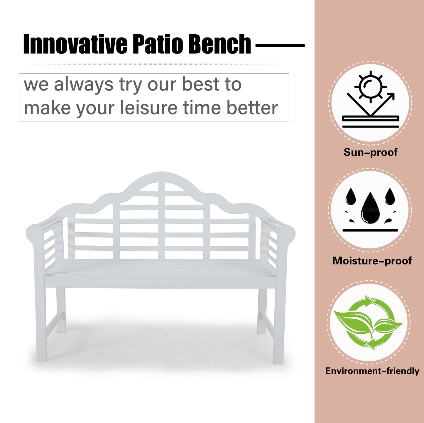 Patio Acacia Wood Bench with Backrest and Armrests