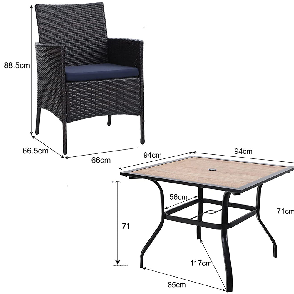 Garden Dining Set 4 Seater Wood-like Table And Rattan Chairs