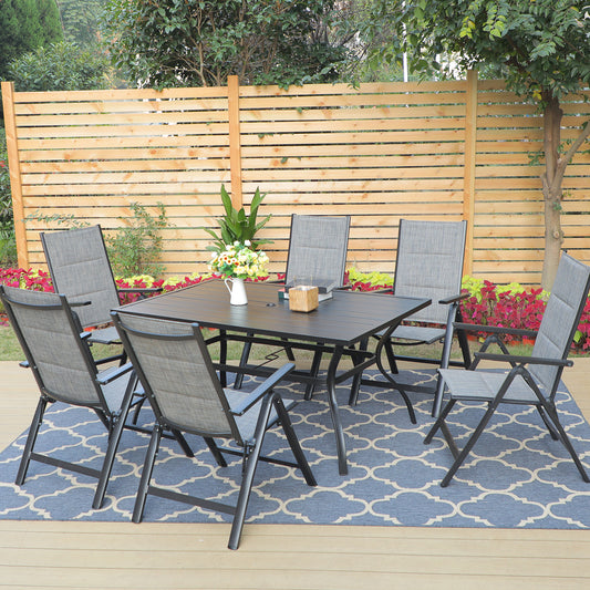 6 Seater Patio Set Garden Dining Table and Textilene Reclining Chairs