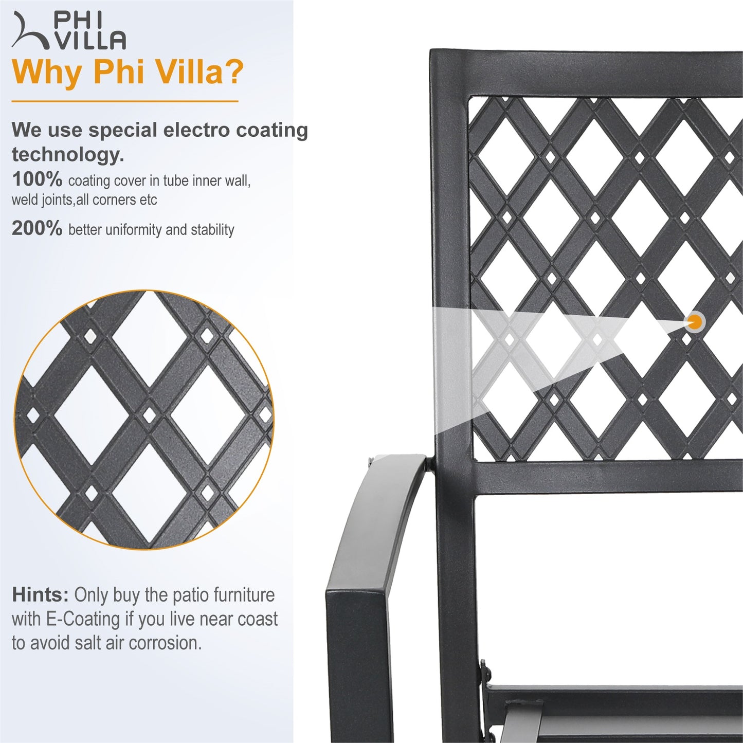 PHI VILLA Garden Dining Set 4 Seater Outdoor Dining Table And Stackable Garden Chairs