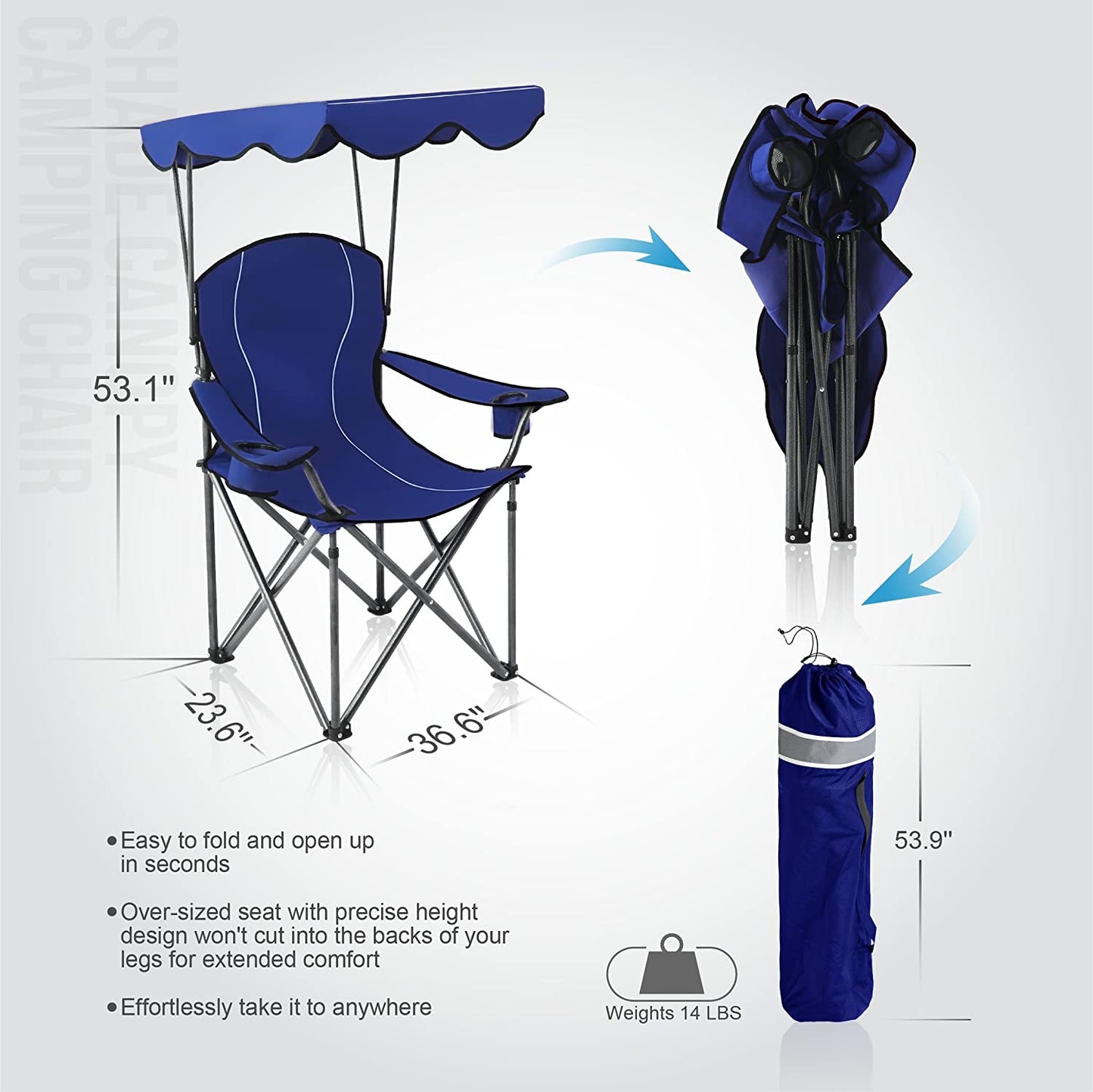 ALPHA CAMP Folding Shade Canopy Camping Chair with Cup Holder Support 150 kg