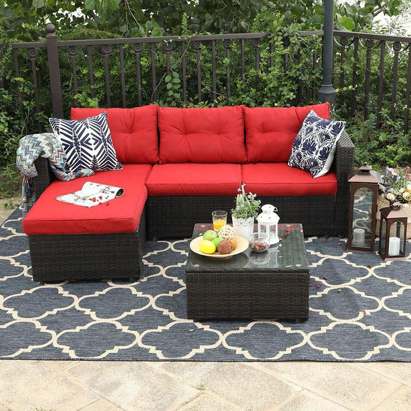 PHI VILLA L Shaped Rattan Garden Corner Sofa Set