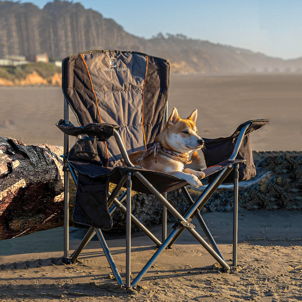 ALPHA CAMP Oversized Portable Folding Camping Chair with Cooler Bag, 200 kg Weight Capacity