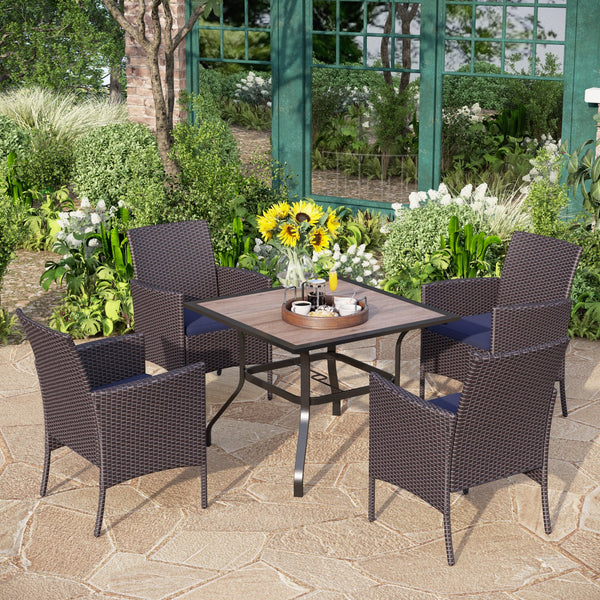 Garden Dining Set 4 Seater Wood-like Table And Rattan Chairs
