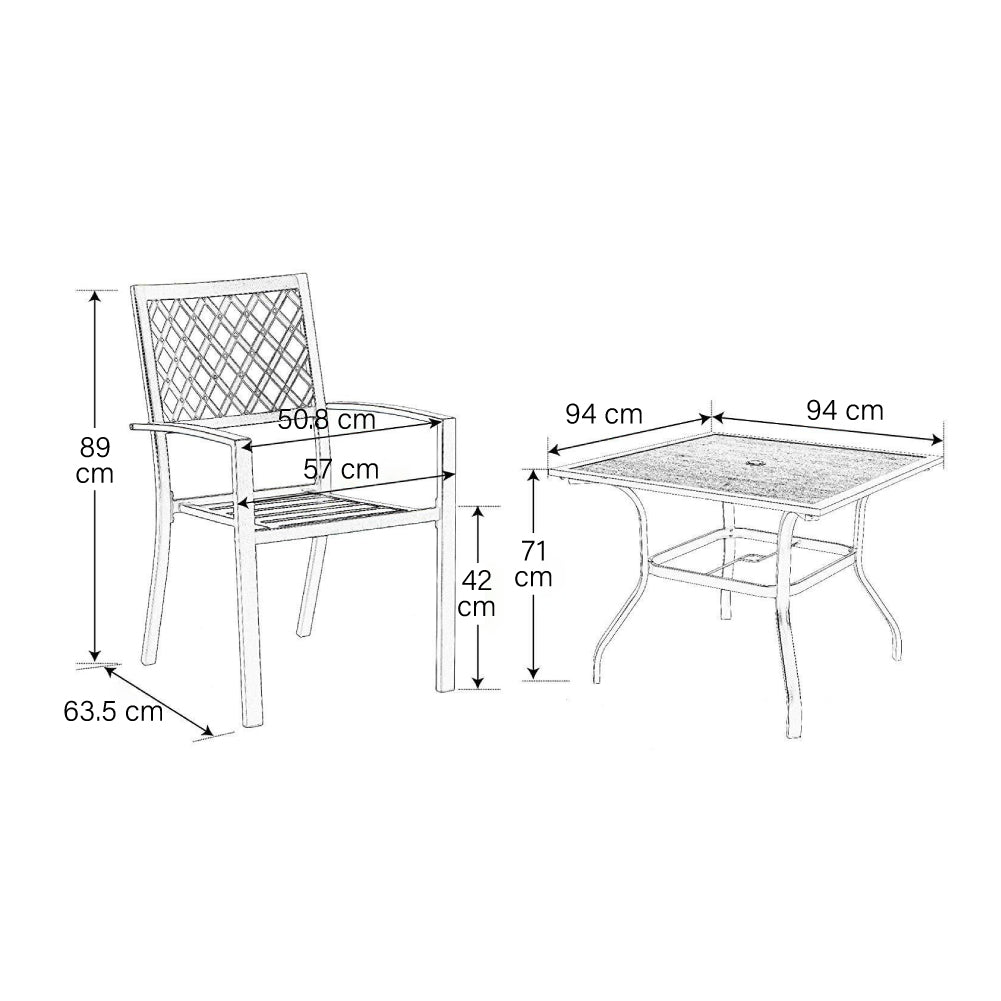 PHI VILLA Outdoor Dining Sets 4 Seater Metal Garden Table and Chairs Set