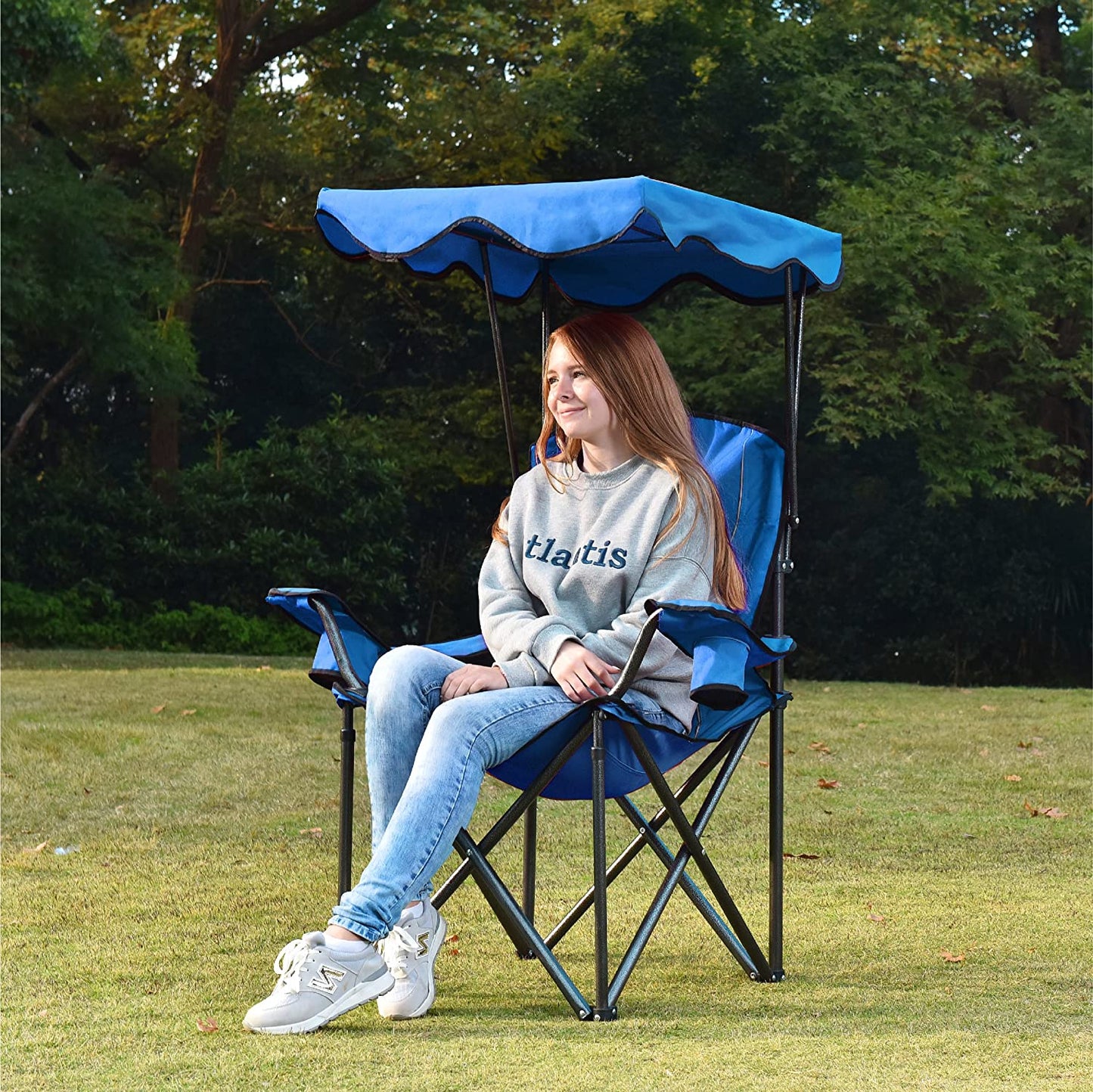 ALPHA CAMP Folding Shade Canopy Camping Chair with Cup Holder Support 150 kg