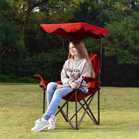 ALPHA CAMP Folding Shade Canopy Camping Chair with Cup Holder Support 150 kg