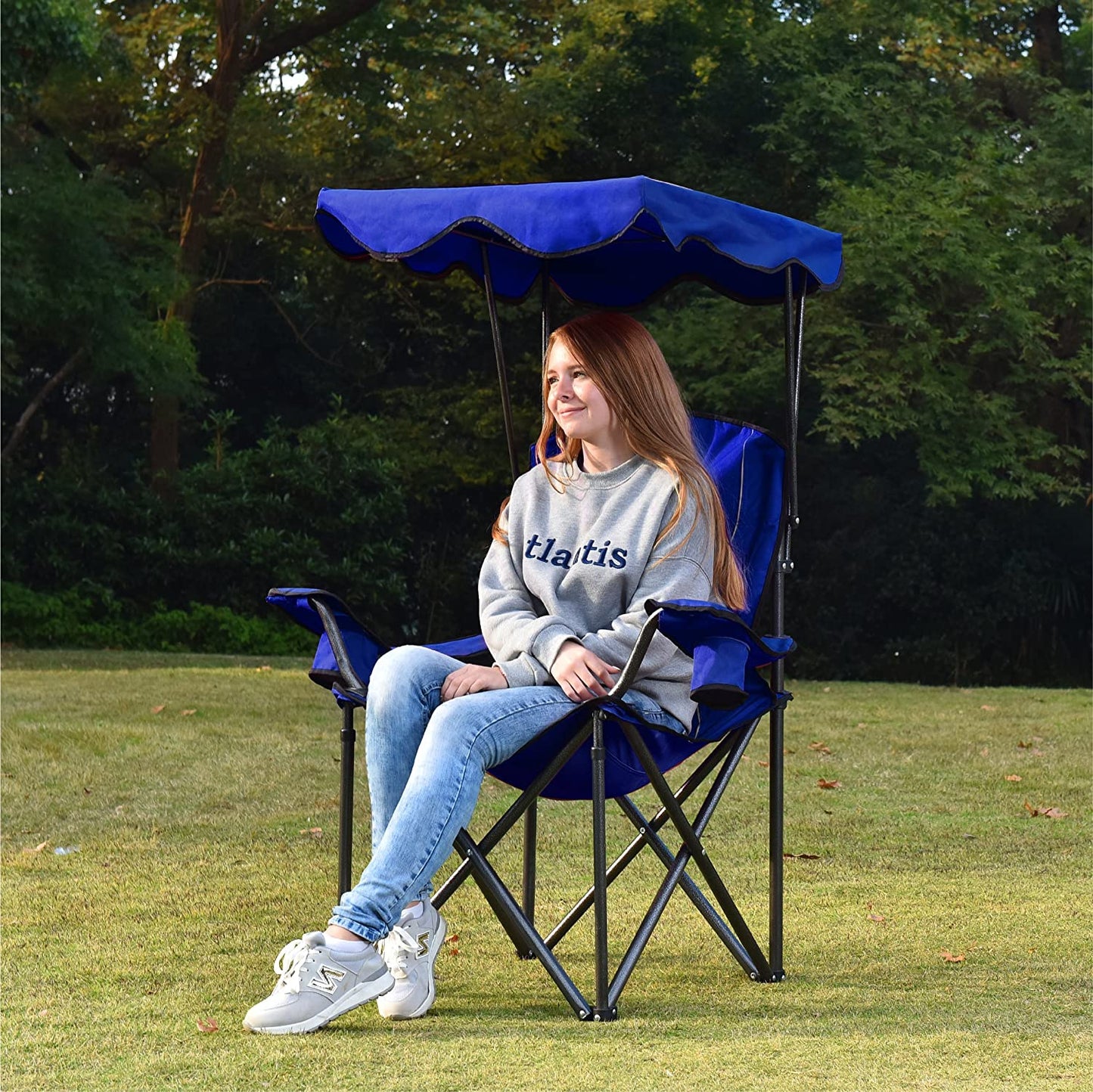 ALPHA CAMP Folding Shade Canopy Camping Chair with Cup Holder Support 150 kg